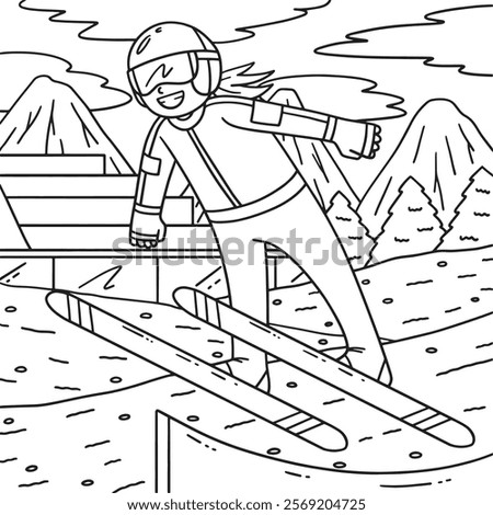 Ski Jumping Female Ski Jumper Taking Off Coloring