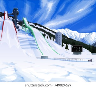 Ski Jumping Hill Landscape Background Vector