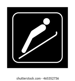 Ski jumping icon. Flat vector illustration isolated on black background.