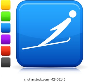 Ski Jumping icon on square internet button  Six color options included.