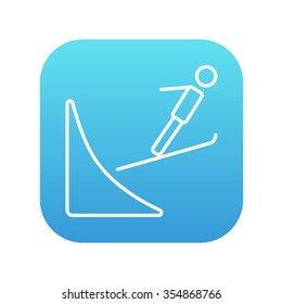 Ski jumping line icon for web, mobile and infographics. Vector white icon on the blue gradient square with rounded corners isolated on white background.