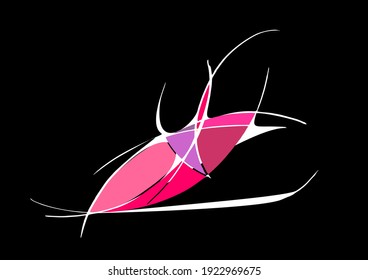 Ski jumping. Lobster, crab, cancer or shrimp as flying skier. Original vector drawing of marine wildlife. Minimal modern graphic design. Geometrical pattern of curves for sport, recreation, tourism.