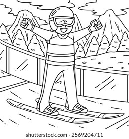 Ski Jumping Male Ski Jumper Raising Arms Coloring 