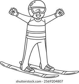 Ski Jumping Male Ski Jumper Raising Arms Isolated 