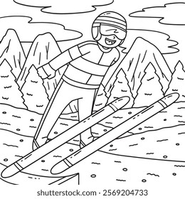 Ski Jumping Male Ski Jumper Taking Flight Coloring