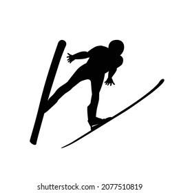 Ski jumping man silhouette. Winter sport vector icon.