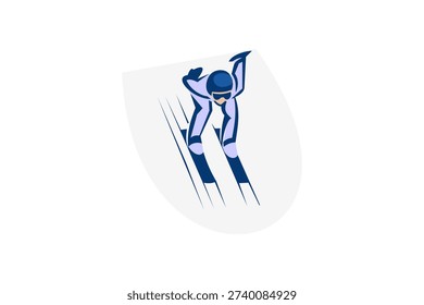 Ski Jumping player vector line icon. practicing ski jumping, equipment sign. sport clipart illustration