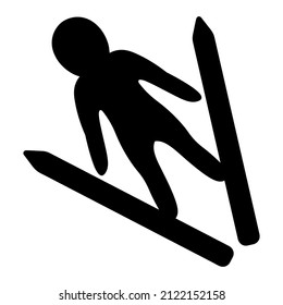 Ski Jumping. Silhouette. Athlete On Skis Jumps From A Springboard. Athlete In Goggles And A Helmet. Ski Flight. Vector Icon. Isolated Background. Idea For Web Design.