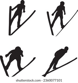 Ski Jumping Silhouette Vector Graphic Pack