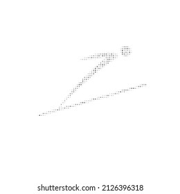 Símbolo de salto de esquí lleno de puntos negros. Estilo de puntillismo. Ilustración del vector sobre fondo blanco
