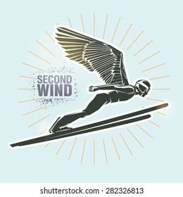 Ski jumping. Vector illustration created in topic "Second wind "