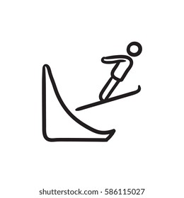 Ski jumping vector sketch icon isolated on background. Hand drawn Ski jumping icon. Ski jumping sketch icon for infographic, website or app.
