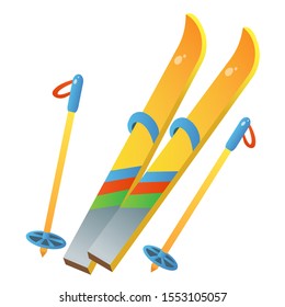 Ski for kids. Winter sports. Retro-style.