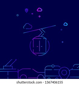 Ski Lift, Cableway Vector Line Illustration. Public Transport Gradient Icon, Symbol, Sign. Dark Blue Background. Related Bottom Border.