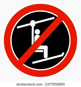 The ski lift is closed for skiers. There is no ski slope. Skiers do not ride. Vector icon.