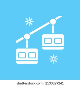  Glyph-Symbol für Skilift. Aufzug zum Abholen auf dem Berggipfel. Landschaft. Winterurlaub-Konzept. Flat Schild. Isolierte Silhouette, Vektorgrafik