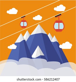 Ski Lift Gondola Snow Mountains landscape -  Vector Illustration