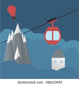 Ski Lift Gondola Snow Mountains  Vector Illustration