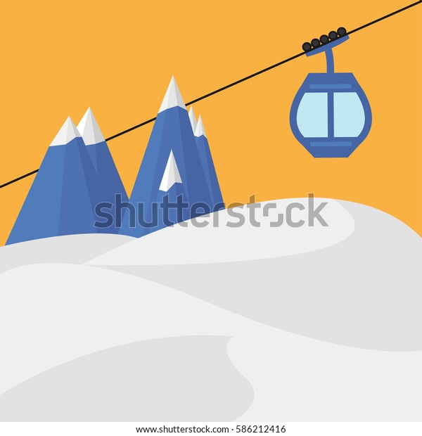 Ski\
Lift Gondola Snow Mountains - Vector\
Illustration