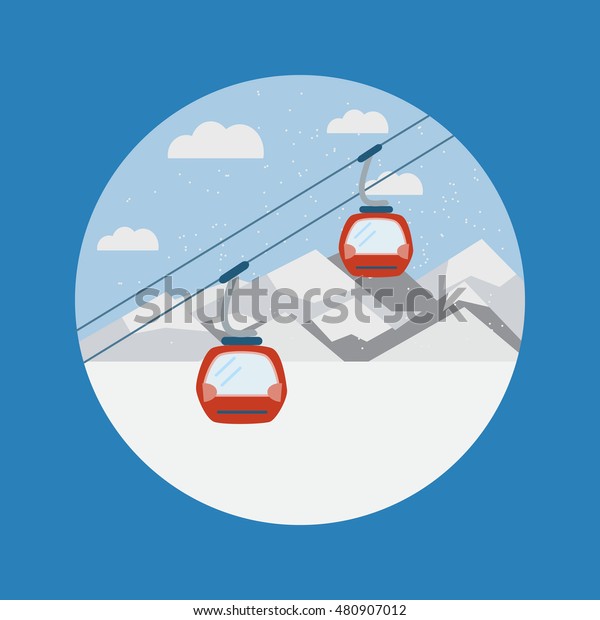 Ski Lift Gondolas\
moving in Snow Mountains