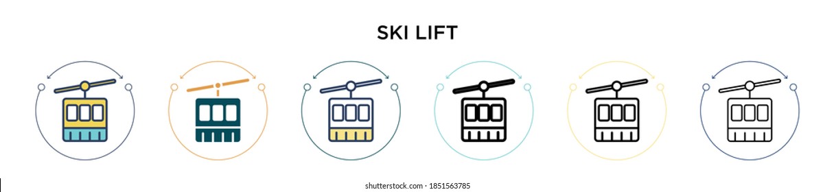 Ski lift icon in filled, thin line, outline and stroke style. Vector illustration of two colored and black ski lift vector icons designs can be used for mobile, ui, web