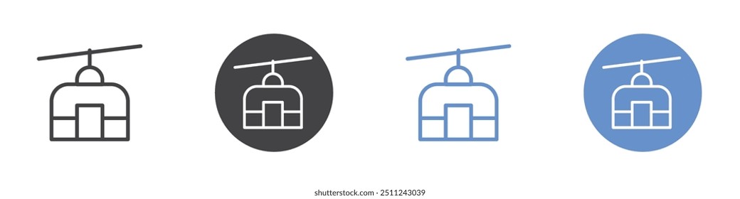Ski lift icon Flat set in black and white color