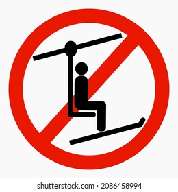 The Ski Lift Icon Is Not Working. The Ski Lift Is Closed For Skiers. There Is No Ski Slope. Skiers Do Not Ride. Vector Icon.