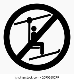 The Ski Lift Icon Is Not Working. The Ski Lift Is Closed For Skiers. There Is No Ski Slope. Skiers Do Not Ride. Vector Icon.