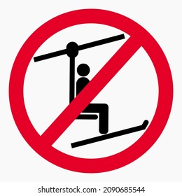 The Ski Lift Icon Is Not Working. The Ski Lift Is Closed For Skiers. There Is No Ski Slope. Skiers Do Not Ride. Vector Icon.