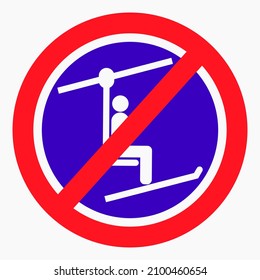 The Ski Lift Icon Is Not Working. The Ski Lift Is Closed For Skiers. There Is No Ski Slope. Skiers Do Not Ride. Vector Icon.