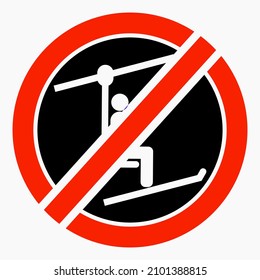 The Ski Lift Icon Is Not Working. The Ski Lift Is Closed For Skiers. There Is No Ski Slope. Skiers Do Not Ride. Vector Icon.