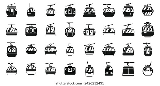 Ski lift icons set simple vector. Winter slope resort. Hill up action