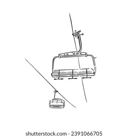 A ski lift illustration in a sketchy style in black and white. Hand drawn on Procreate using an Apple Pencil. 