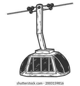 Ski lift, isolated cabin. Sketch scratch board imitation color.