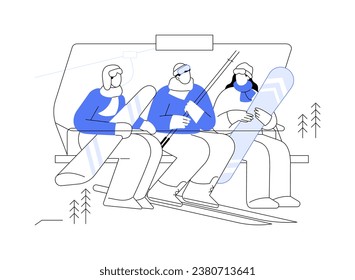 Ski lift isolated cartoon vector illustrations. Smiling people ride the funicular during winter holidays, have fun together on the ski lift, snowy weather, get extreme vector cartoon.