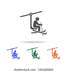 ski lift with man icon. Elements of Christmas holidays in multi colored icons. Premium quality graphic design icon. Simple icon for websites, web design, mobile app