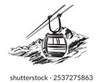 Ski lift in the mountains, hand drawn.	