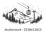 Ski lift in the mountains, hand drawn.	