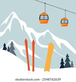 ski lift in the mountains. illustration winter view.