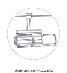 Ski lift or sky cable car, funicular. Vector line art illustration isolated on white background. Vector line icon.