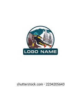 SKI logo designs concept ideas. mountain ski community with snow and skiers