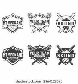 Ski logo, emblem set collection, design template on light background