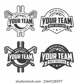 Ski logo, emblem set collection, design template on light background