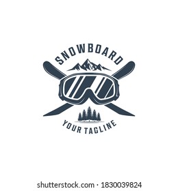 ski logo with ski goggles and iceberg illustration