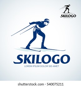 Ski logo isolated Vector Illustration. Winter sport template logotype or emblem for design.
