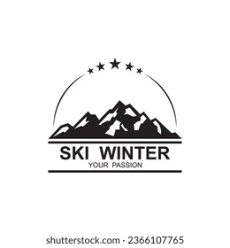 ski logo vector icon illustration design. Logo for ski sport, adventure, club, badge and label.