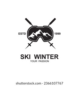 ski logo vector icon illustration design. Logo for ski sport, adventure, club, badge and label.