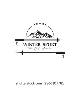 diseño de ilustración de icono vectorial del logotipo de ski. Logo para deportes de esquí, aventura, club, insignia y etiqueta.