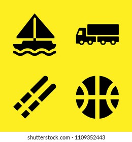 ski, lorry, basketball and sailboat vector icon set. Sample icons set for web and graphic design