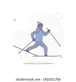 Ski man vector flat illustration on white